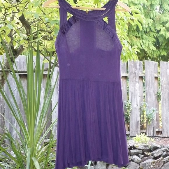 Y2K Urban Outfitters Plum Jersey Cut Out Skater Hipster Mini Dress - Picture 1 of 14